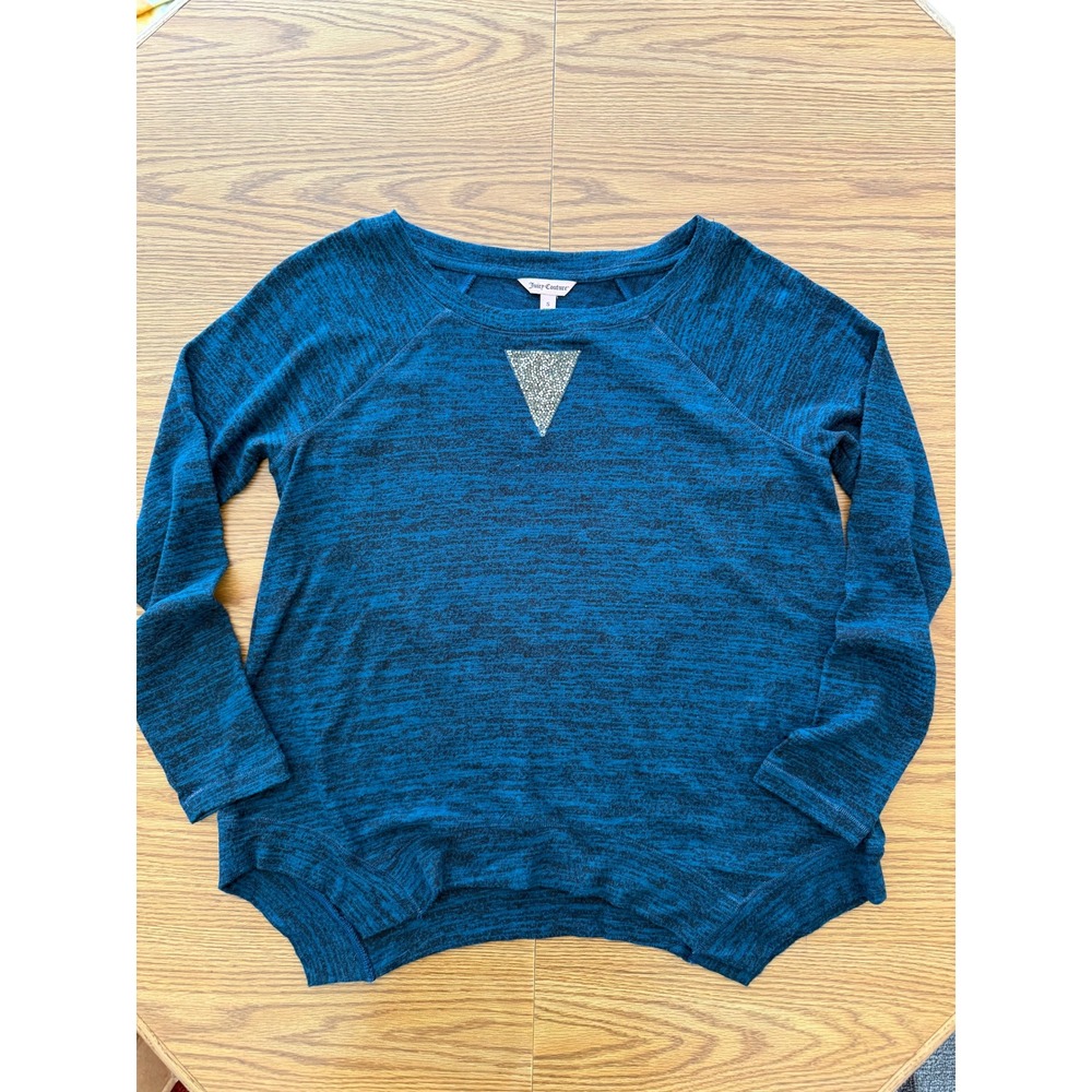Juicy Couture Turquoise Space Dye Rhinestone Triangle Long Sleeve Top S